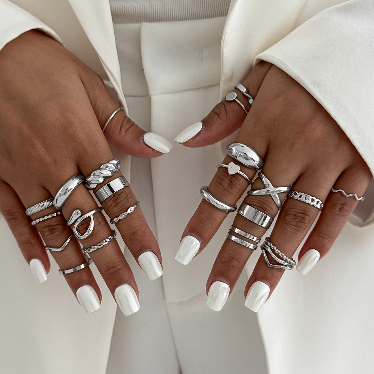 Planderful Vienna Verve Open Ring Set For Women Irregular Smooth Band With Statement Jewelry