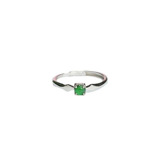 Sterling Silver Adjustable Ice Imperial Green Jadeite Ring