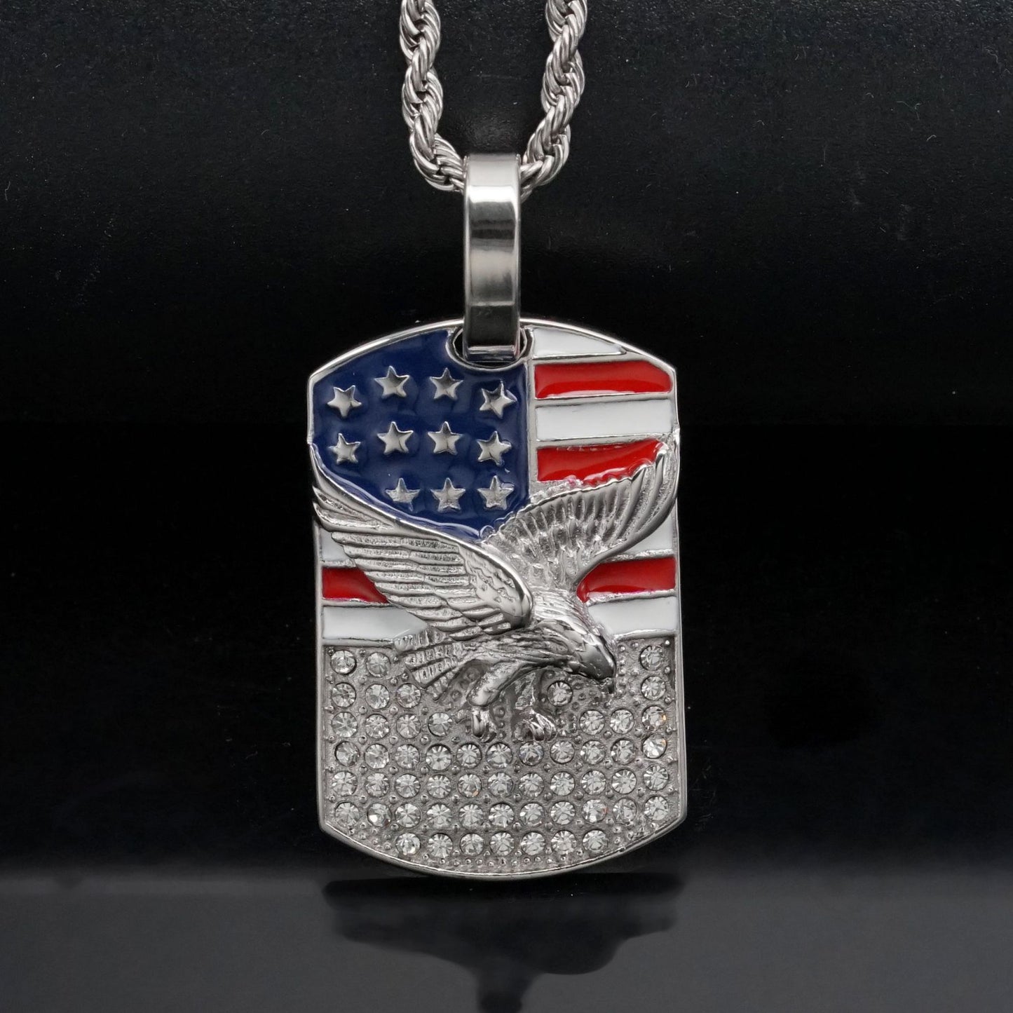Planderful Hip Hop Necklace Unisex Titanium Steel Gold Plated Eagle Flag Pendant Bold Statement Jewelry