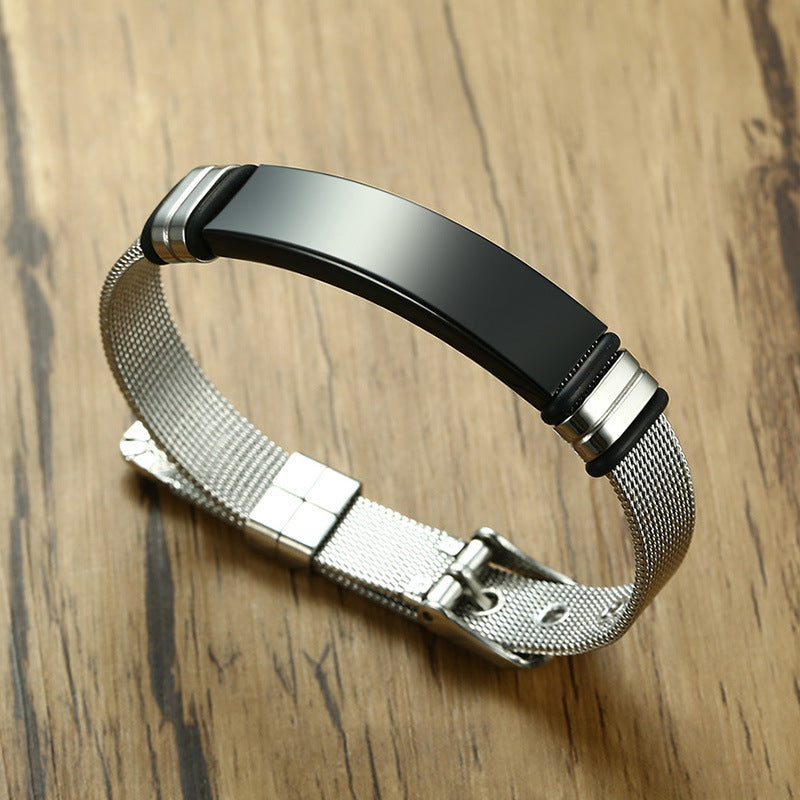 Stainless Steel Mesh Curved Brand Bracelet for Men