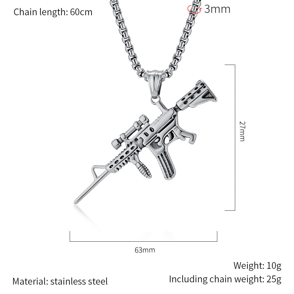Planderful M416 Assault Rifle Pendant Necklace For Men Durable Steel Military Hip Hop Jewelry