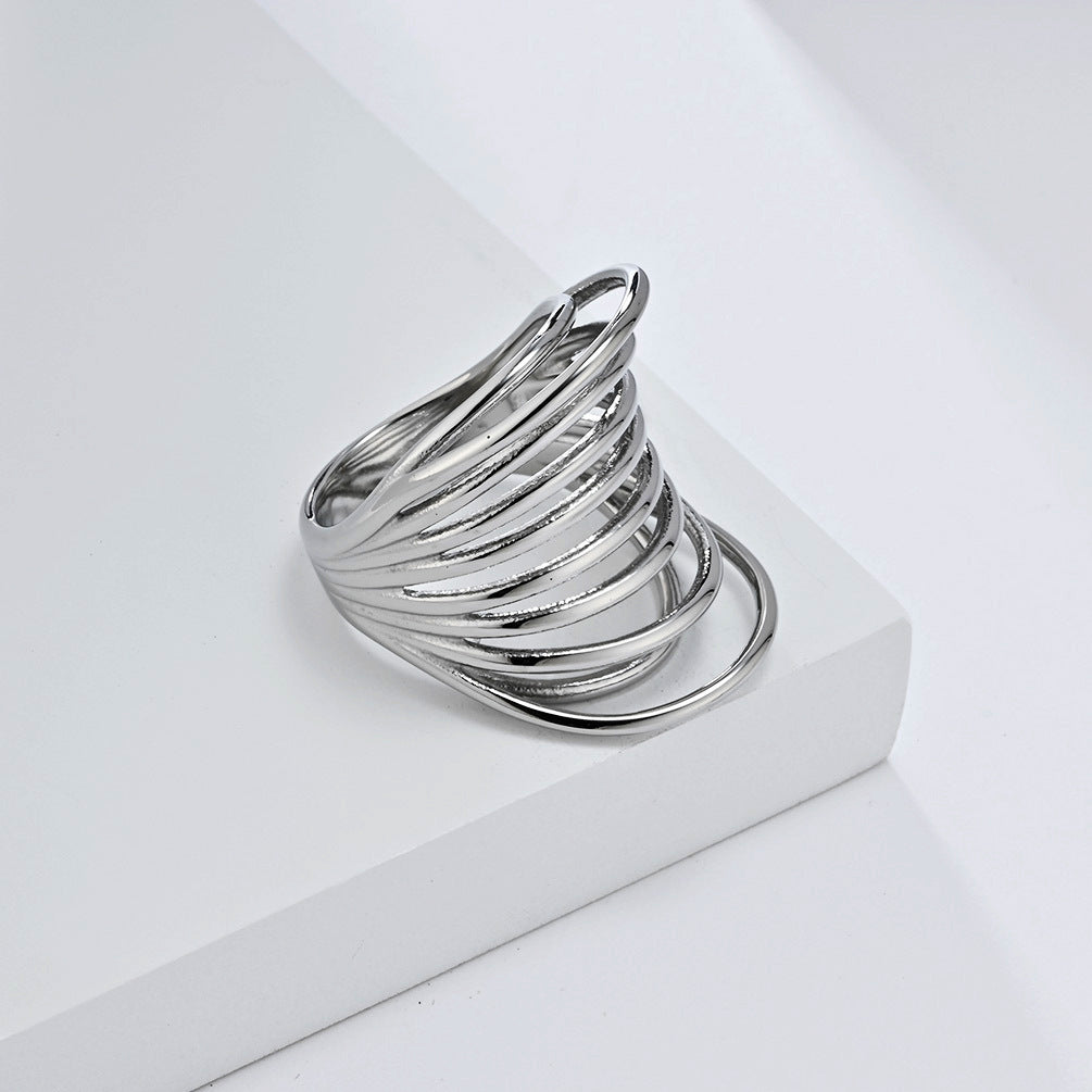 Exaggerated French Titanium Steel Gold Ring for Women