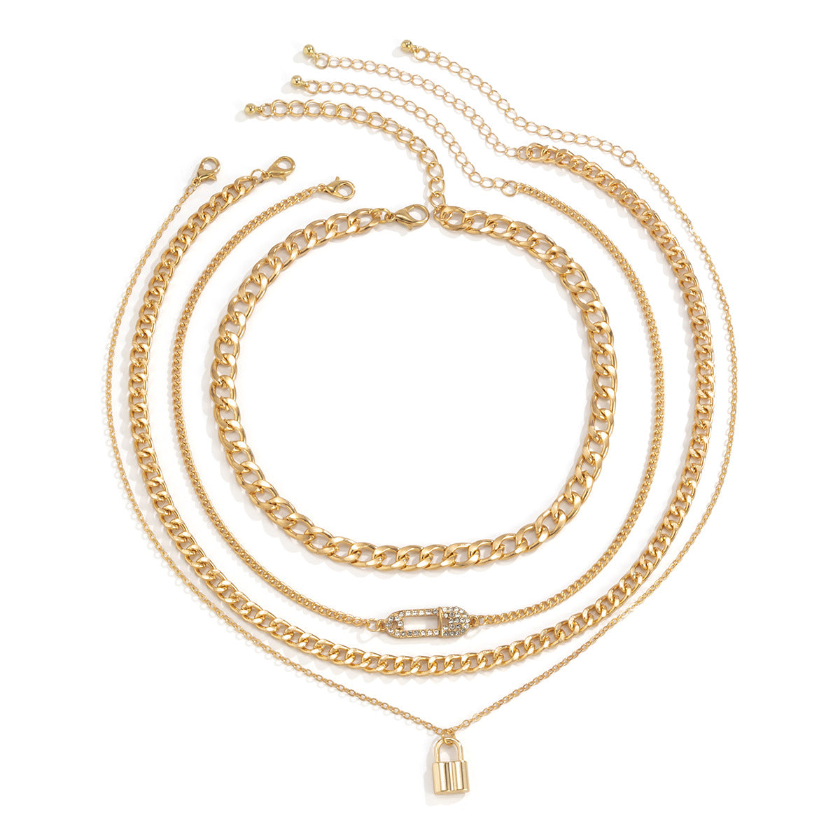 Lock Pin Chain Necklace By Planderful For Women Bold Retro Punk Statement With Stacked Thin Chains Vienna Verve