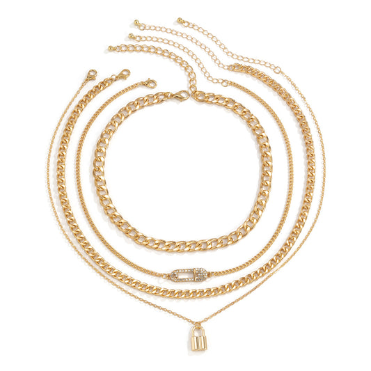Lock Pin Chain Necklace By Planderful For Women Bold Retro Punk Statement With Stacked Thin Chains Vienna Verve