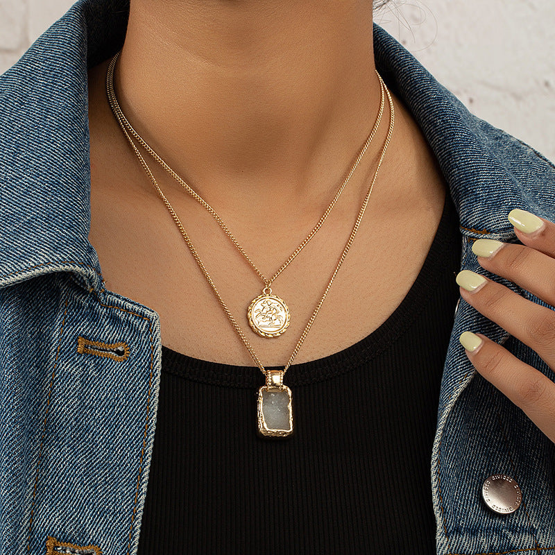 Urban Chic Layered Tag Pendant Necklace with Coin Detail