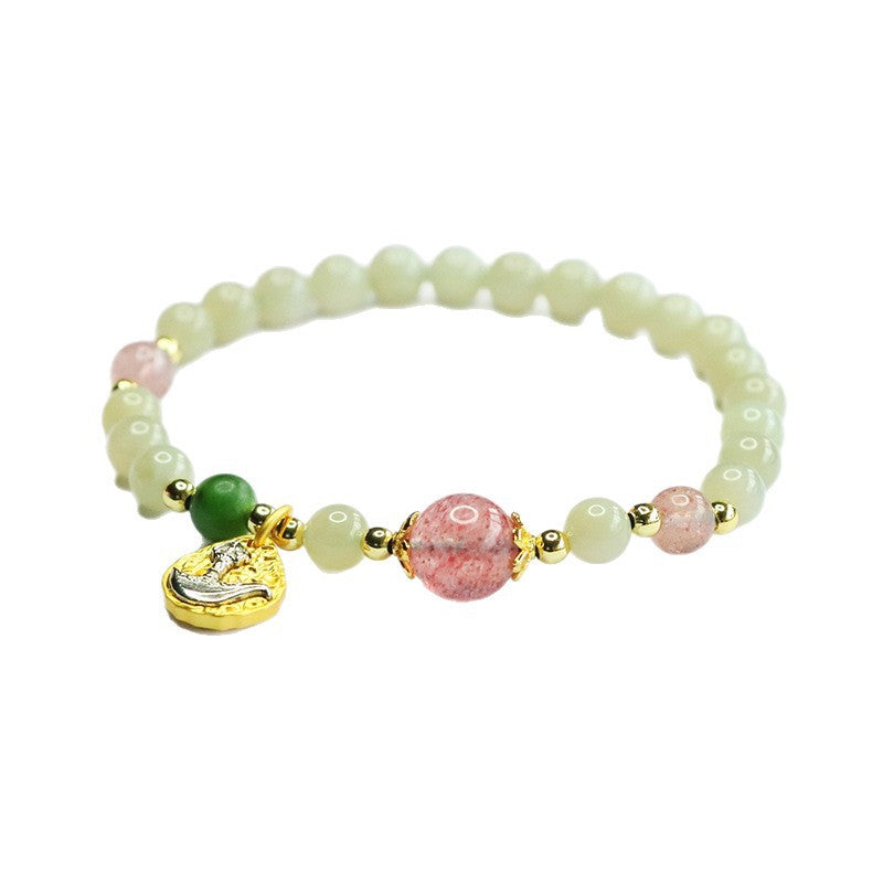 Hetian Jade & Strawberry Quartz Bracelet