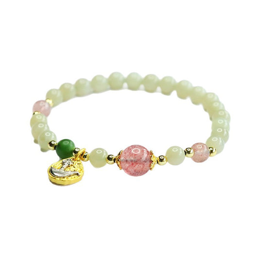 Hetian Jade & Strawberry Quartz Bracelet