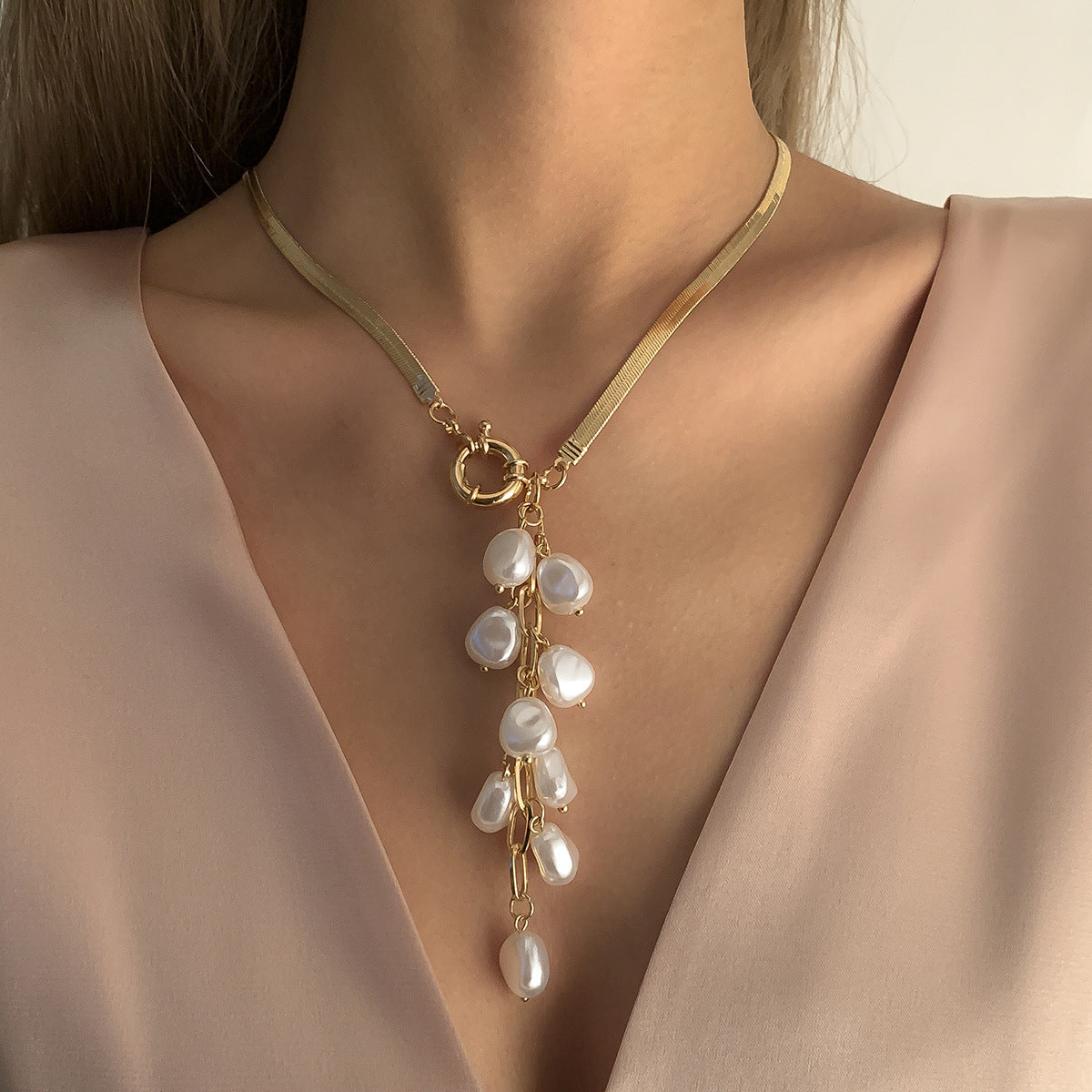 Imitation Pearl Fringe Necklace For Women By Planderful Vienna Verve Retro Geometric Y Shape Statement Jewelry