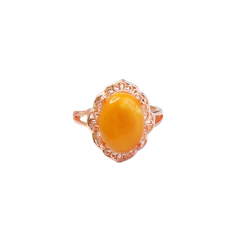 Amber Beeswax Sterling Silver Hollow Ring - Fortune's Favor Collection