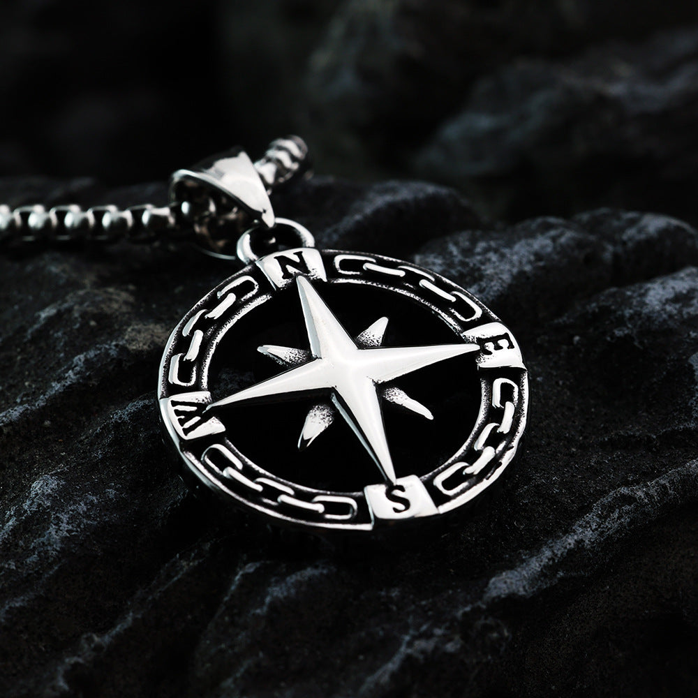 Compass Pendant Stainless Steel Retro Unisex Jewelry for Men and Women by Planderful