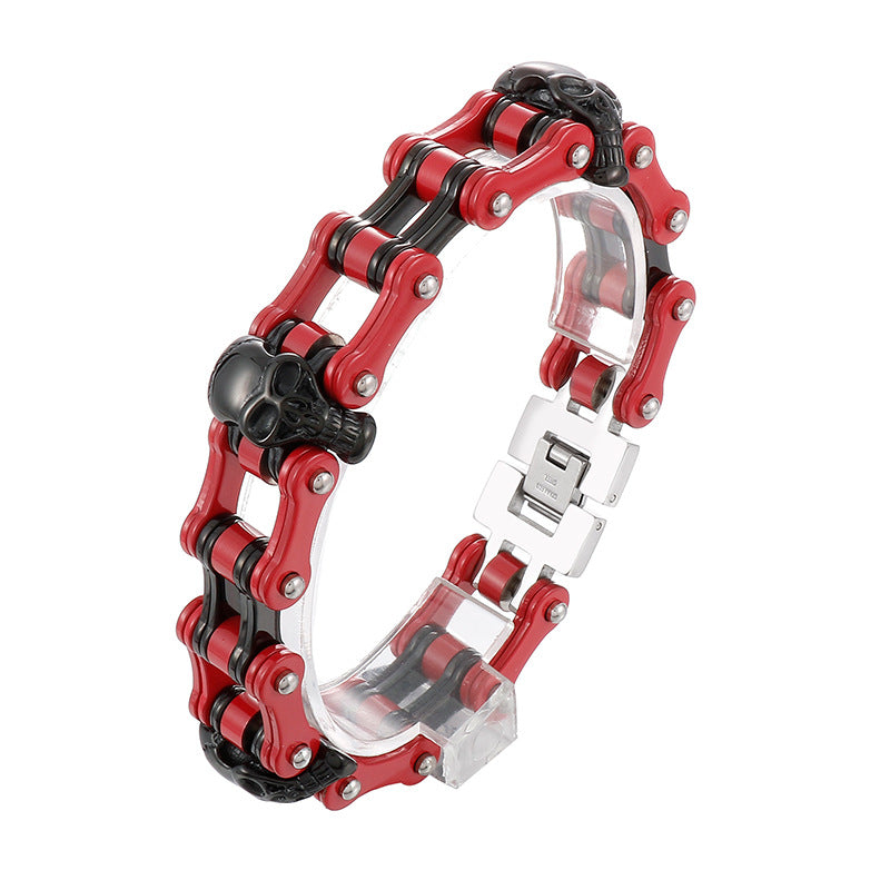 Skull Buckle Men's Hipster Bracelet - Stainless Steel Bicycle Chain Design in Hip Hop Style