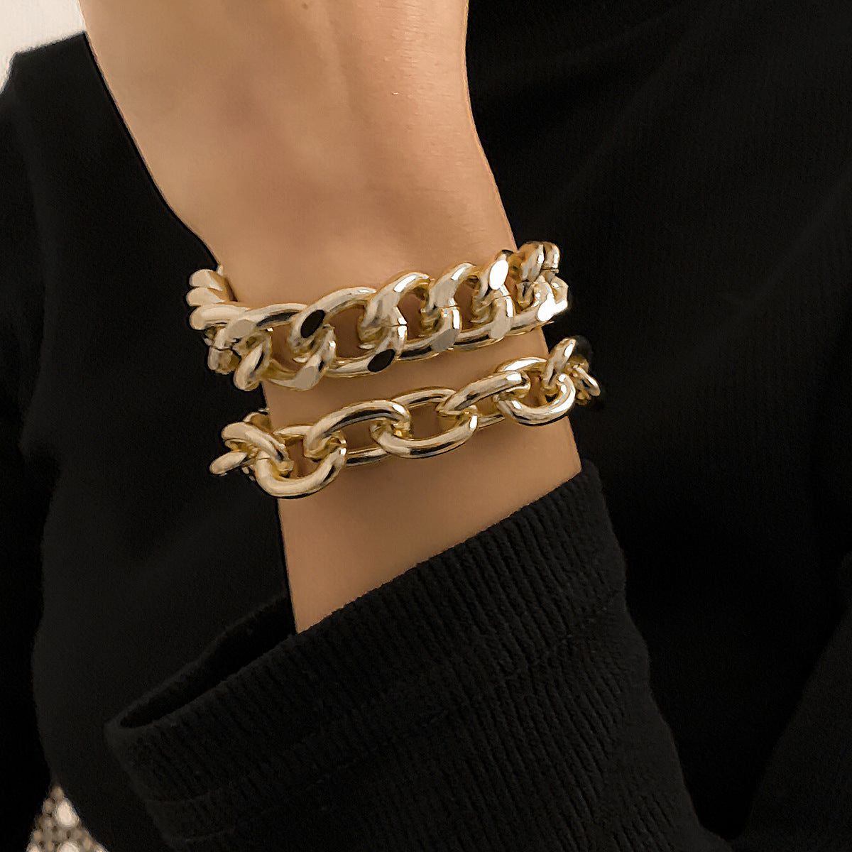 Planderful Vienna Verve Heavy Punk Metal Chain Bracelet For Women Exaggerated Hollow Retro Statement Jewelry