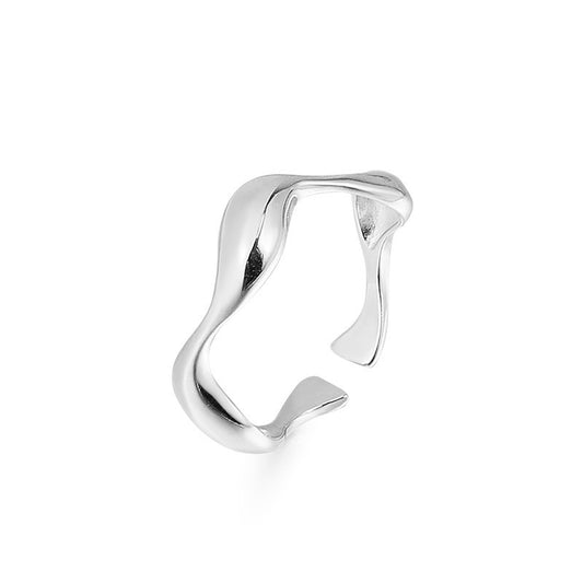 Irregular Wave Polished Opening Sterling Silver Ring
