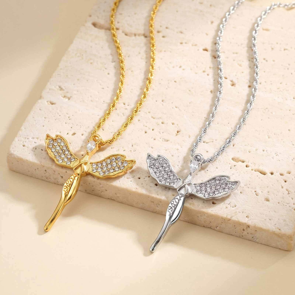 Angel Cross Necklace Stainless Steel Zircon Pendant – Religious Wind