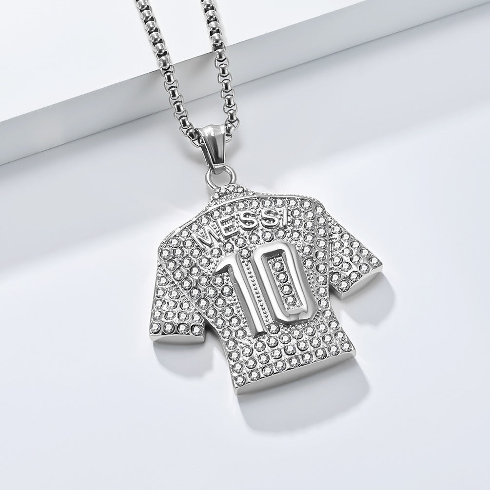 Planderful Shop World Cup Jersey Pendant Premium No7 No10 18K Gold Plated Titanium Steel Full Zircon For Men