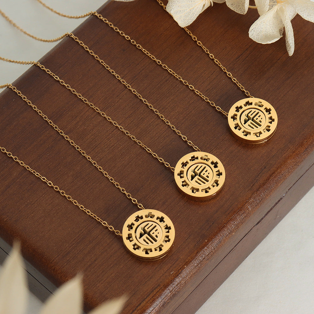 Gorgeous Blessing Pendant Necklace with Titanium Steel and Gold Plating