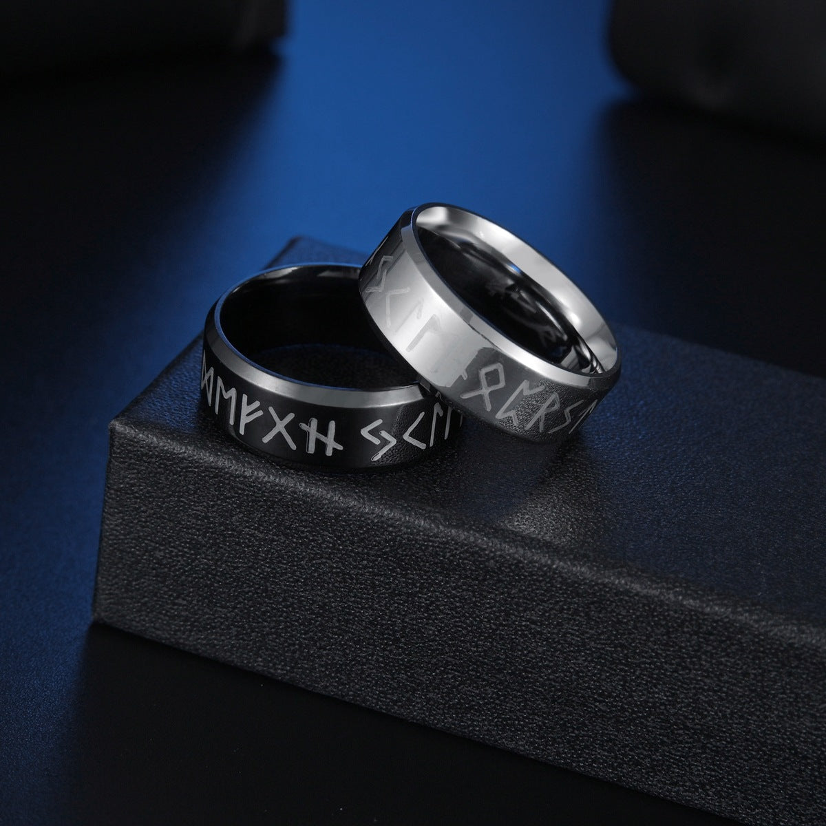 Norse Rune Viking Rings Set for Men by Planderful - Steel Three-Piece Hand Ornaments