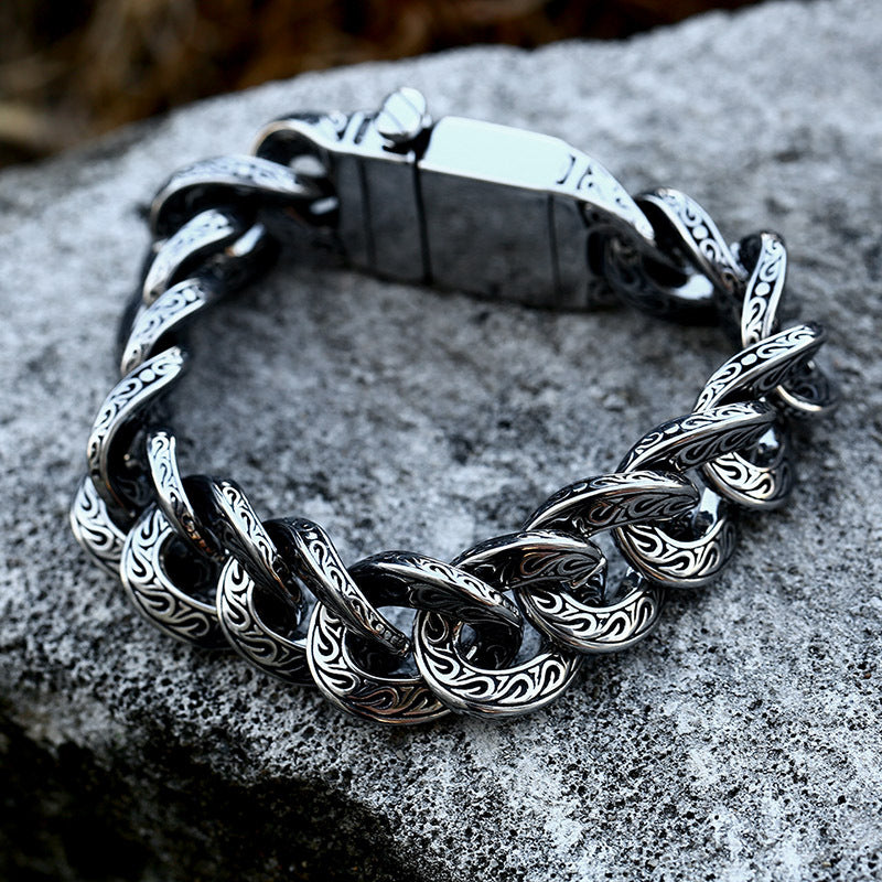 Retro-Inspired Engraved Stainless Steel Bracelet for Men - Stylish Cross-Border Fashion Jewelry