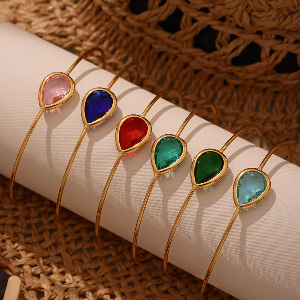 Planderful Water Drop Czech Glass Bracelet For Her 18K Gold