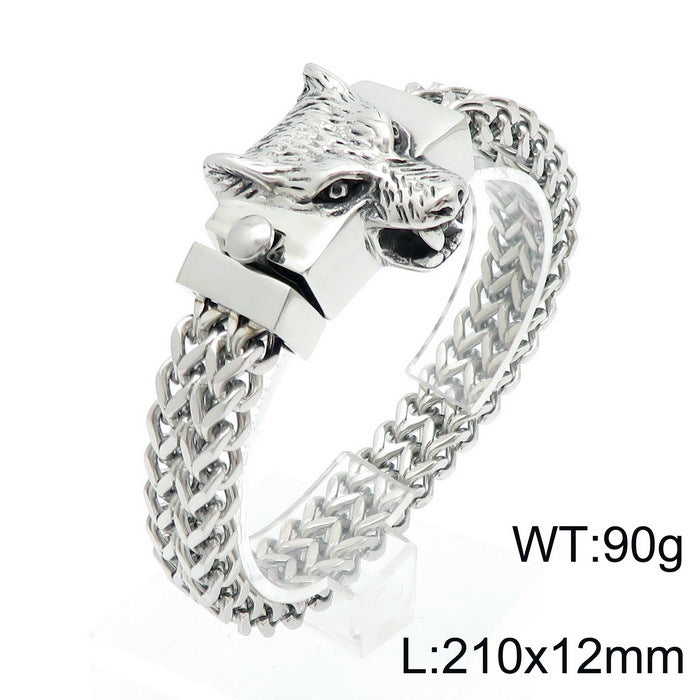 Bold Skull Lion Head Men's Titanium Steel Bracelet