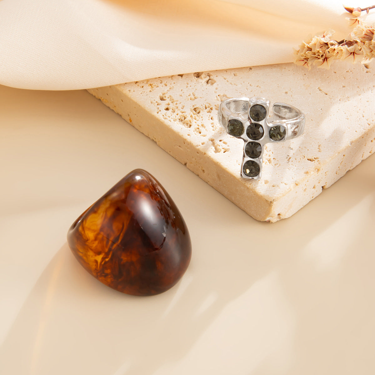 Planderful Vienna Verve Punk Zircon Cross Open Ring Set For European And American Fashion Lovers