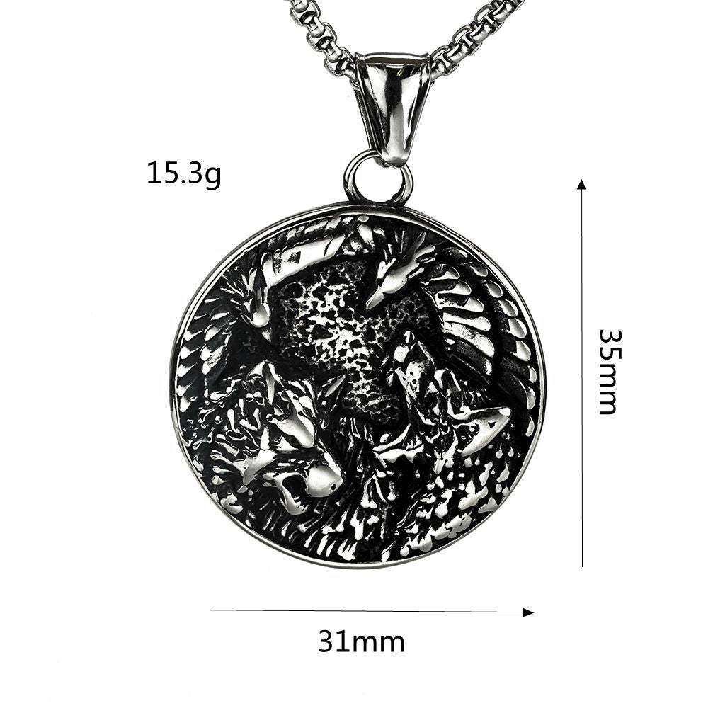 Planderful Premium Norse Legacy Viking Pendant Necklace For Men European And American Double Wolf Crow Design Titanium