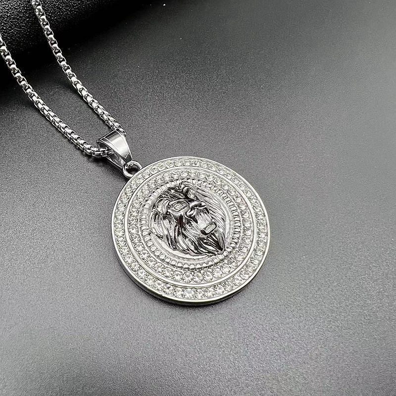 Rhinestone Necklace - Luxury Lion Head Pendant, Gold-Plated Stainless Steel, Planderful Hip Hop Jewelry