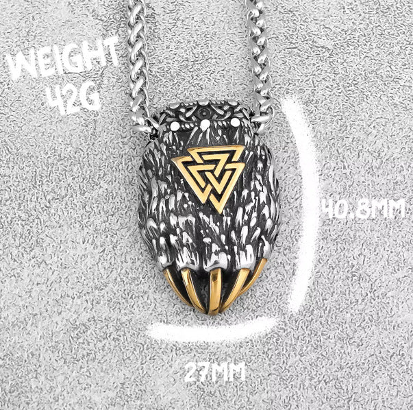 1. Planderful Stainless Steel Necklace With Retro Viking Triangle Logo Bear Claw Pendant For Men