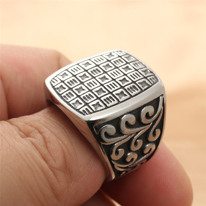 Titanium Steel Square Ring for Men - Retro Personalized Trendy Accessories in European and American Style