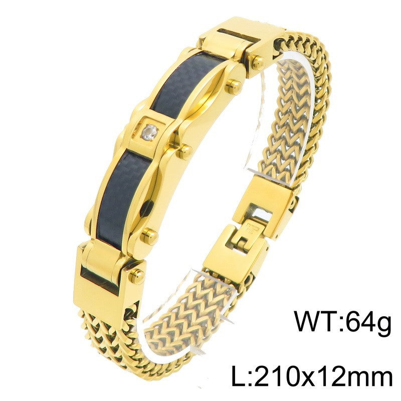 Buckle Front & Back Chain – Hip-Hop Zircon Weiya Line Mesh Curved Bar Stainless Bracelet