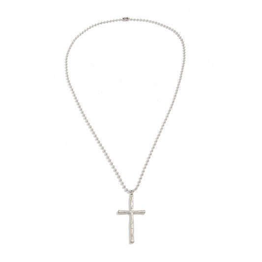 Hammered Cross Gemstone-Style Necklace
