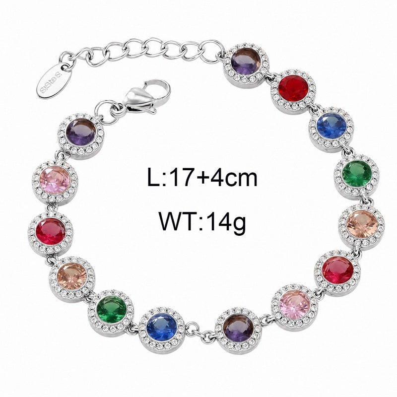 Dopamine Color Full Zircon Bracelet Gypsy Stainless Steel Women's