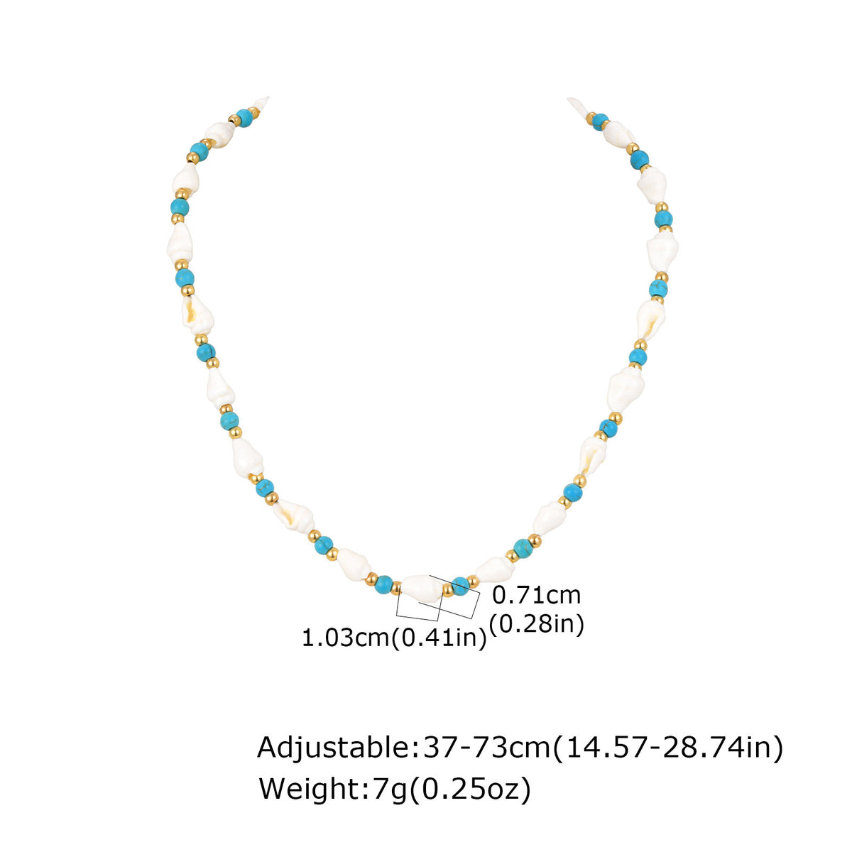 Ocean Wind Stainless Steel Ball Shell Blue & White Beaded Adjustable Necklace Casual