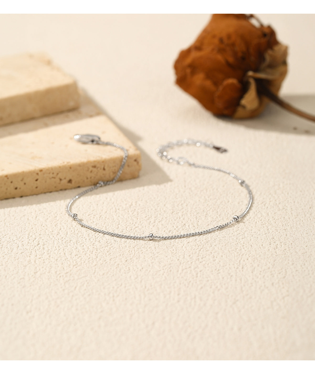 925 Sterling Silver Fine Bead Chain Bracelet