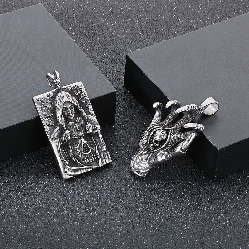 Evil Ghost Pendant, Retro Devil's Claw Masked Muse Skull Titanium Steel Pendant Necklace