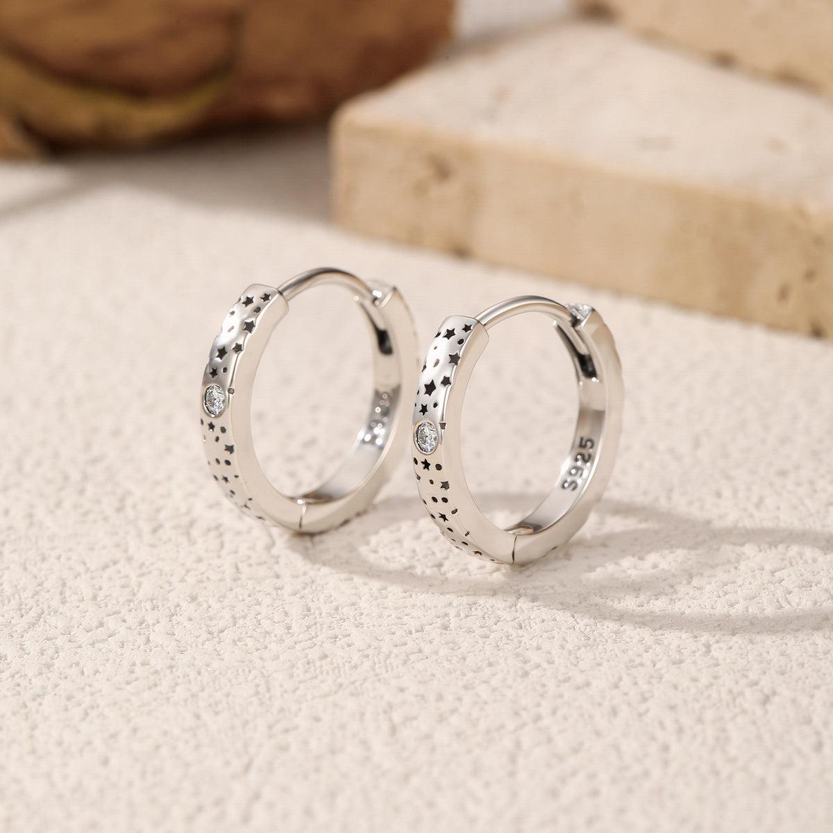 925 Sterling Silver Star Geometric Round Moissanite Earrings