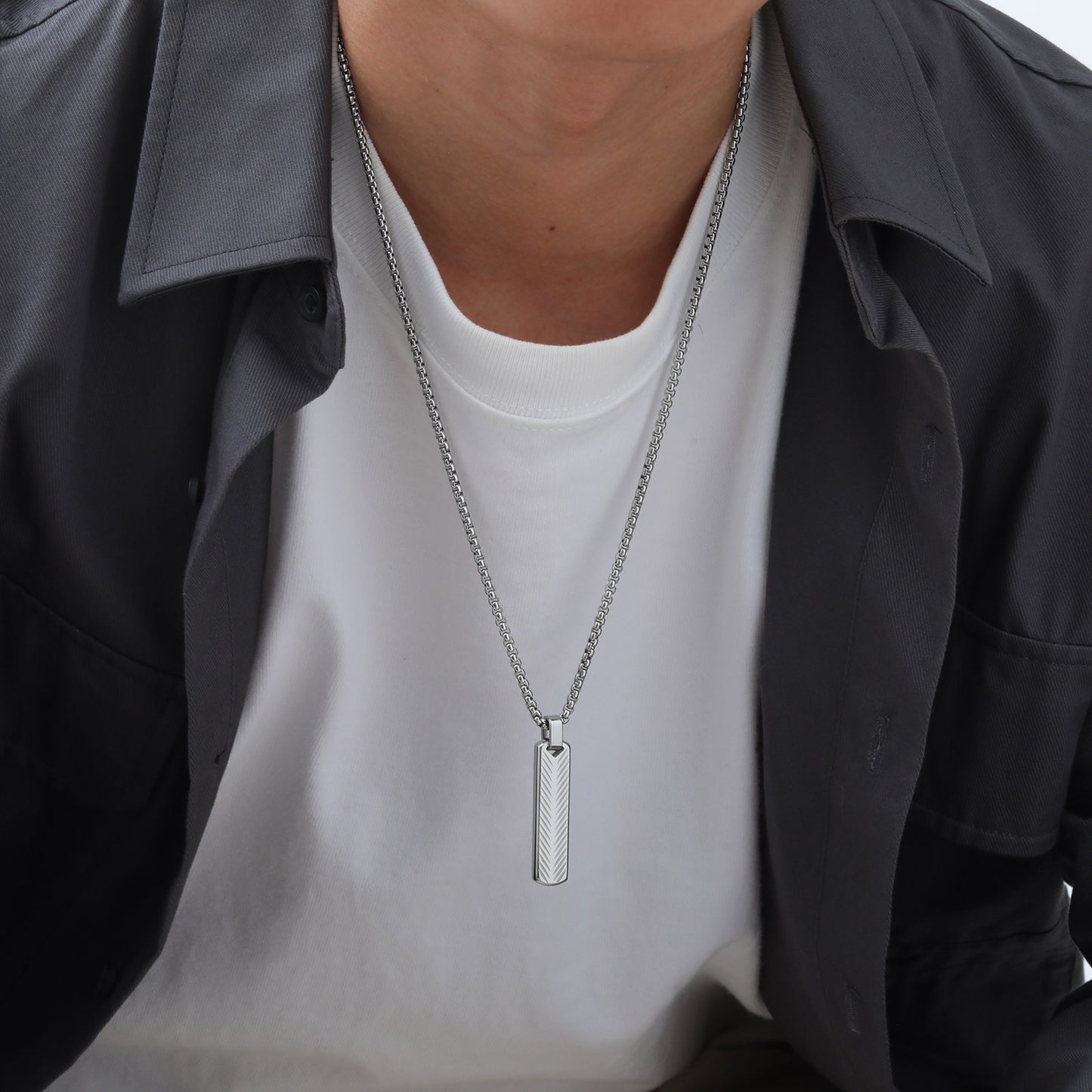 Geometric One-Word Strip Titanium Steel Flower Pendant for Men