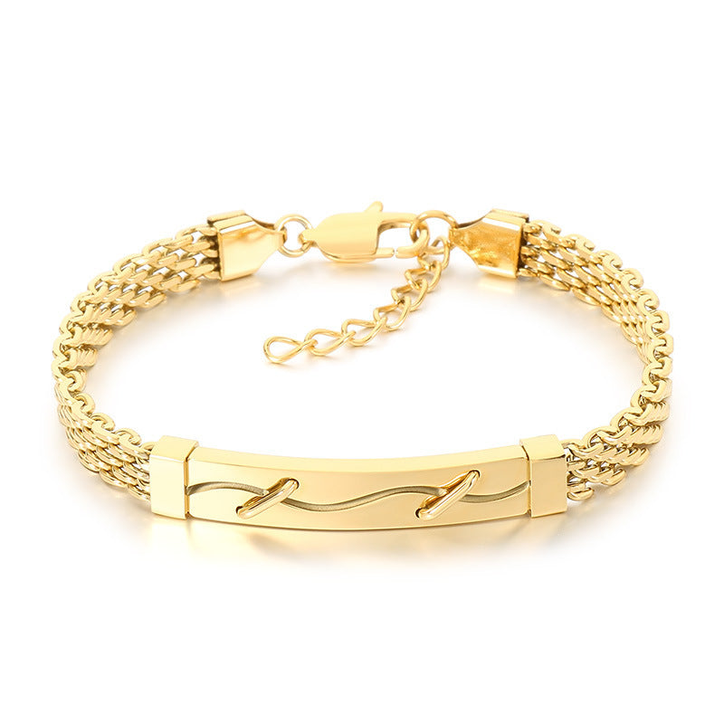 Men's Mesh Chain Stainless Steel Design Patch Curved Bar Men's Bracelet