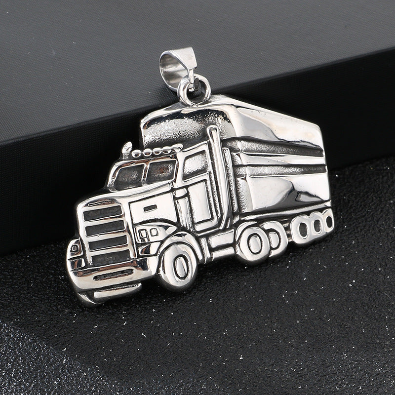 Style Skull Motorcycle Pendant, Punk Stainless Steel Trendy Man Truck Locomotive Pendant Necklace
