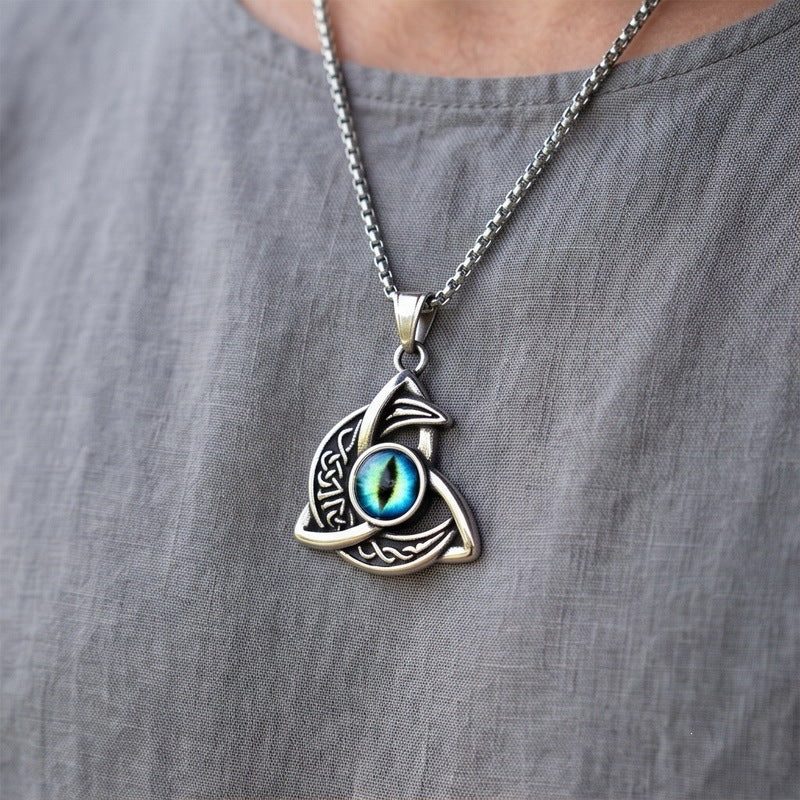 Nordic Celtic Symbol Retro Mysterious Sun And Moon Pentagram Inlaid With Opal Triangle Necklace