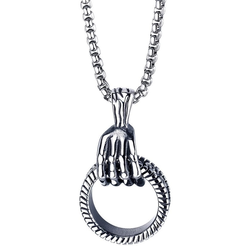 Planderful Jewelry Skeleton Hand Necklace Stainless Steel Gothic Pendant For Men And Women