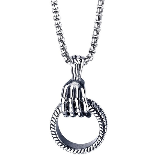Planderful Jewelry Skeleton Hand Necklace Stainless Steel Gothic Pendant For Men And Women