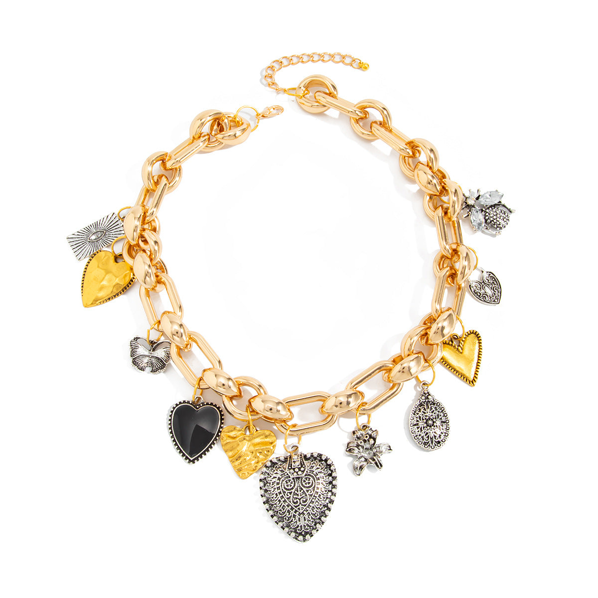 Mixed-Color Flower, Heart & Butterfly Necklace