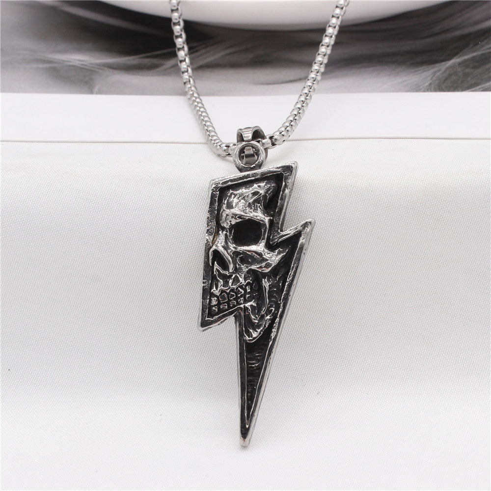 Lightning Skull Titanium Steel Pendant Necklace