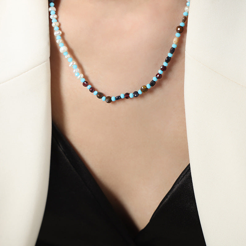 Luxurious French Style Handcrafted Agate Beaded Necklace for Women