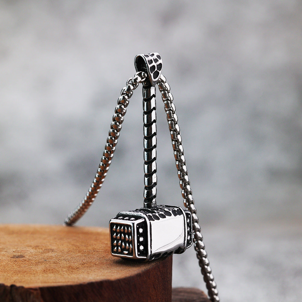Planderful Mjolnir Necklace Titanium Steel Thor Hammer Pendant For Men And Women Cool Streetwear