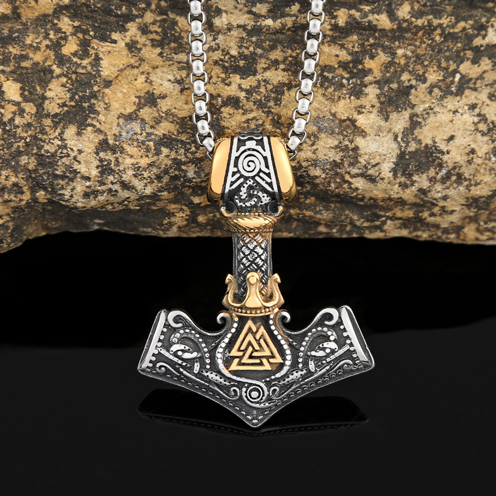 European And American Style Men's Fashion Stainless Steel Necklace Jewelry Viking Quake Odin Triangle Rune Pendant