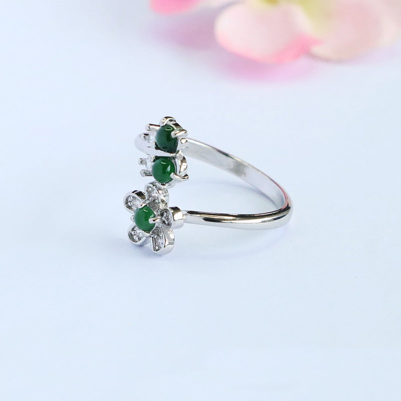 Green Jadeite Butterfly & Floral Ring