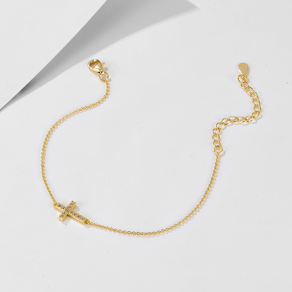 925 Sterling Silver Zircon Cross Bracelet, And Design Sense