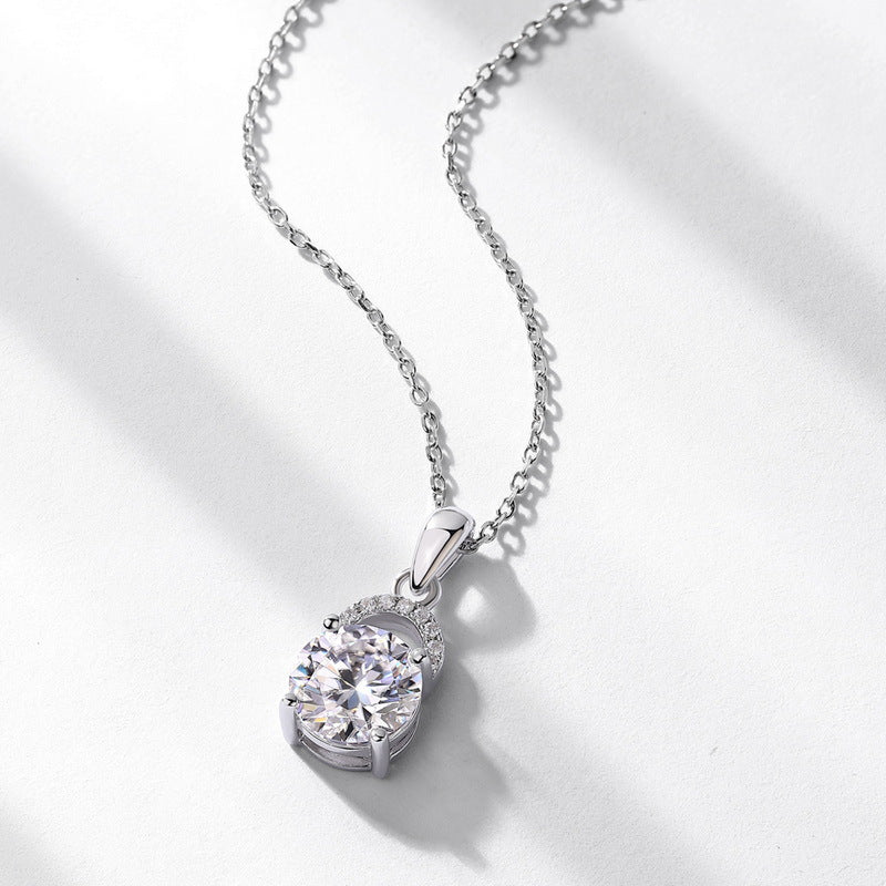 S925 Sterling Silver Moissanite Round Pendant Necklace